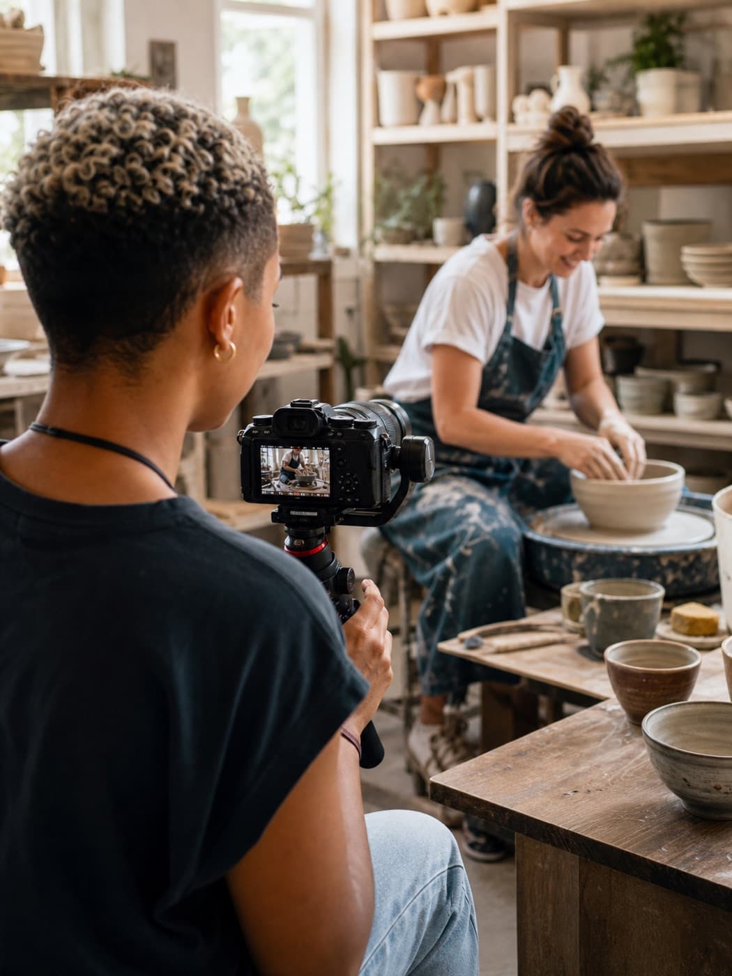 A creator filming a maker at work